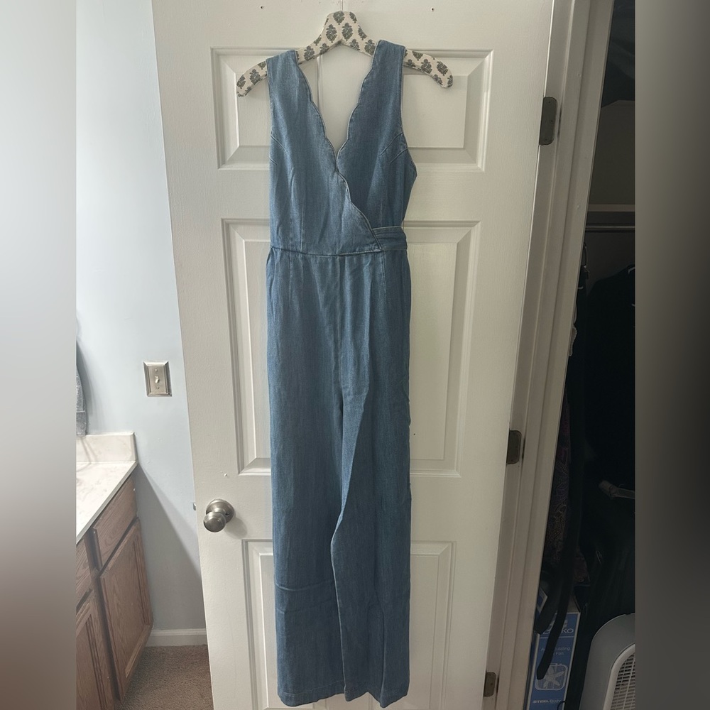 Anthropologie Blue Scallop Edge Jumpsuit